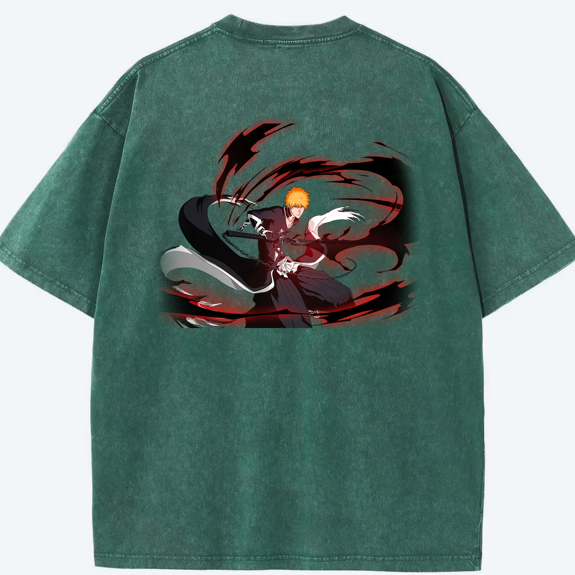 （画像用） ブリーチ 黒崎一護（くろさき いちご）BLEACH Kurosaki Ichigo 綿100% ヴィンテージ風 半袖Tシャツ（背面プリント）